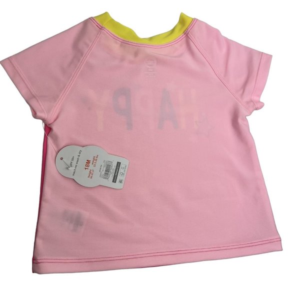 Wonder Nation Girls Baby Size 18 Months Rash Guard Swim Shirt Pink Neon Happy - Picture 5 of 12
